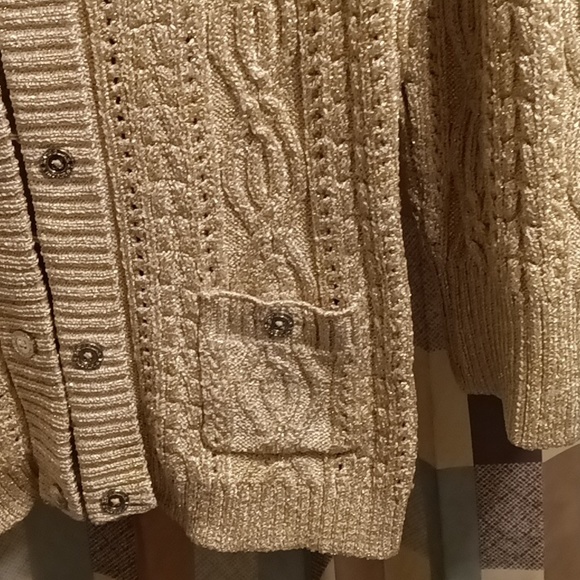 FINAL PRICE WHITE HOUSE BLACK MARKET tan/taupe braided sweater w shimmers Lrg - Picture 6 of 13